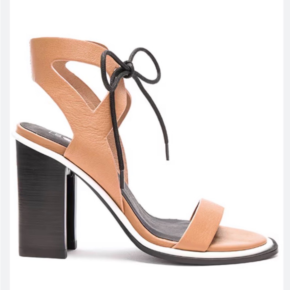 Like New Sol Sana Dolly Tan and Black Block Heel Leather Sandals Size 9